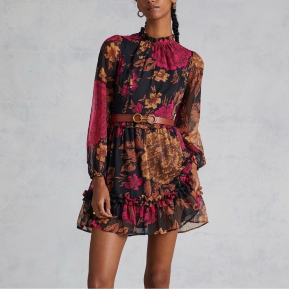 NWT Anthropologie Porridge Puff-Sleeve Open Back Floral Mini Dress Size M